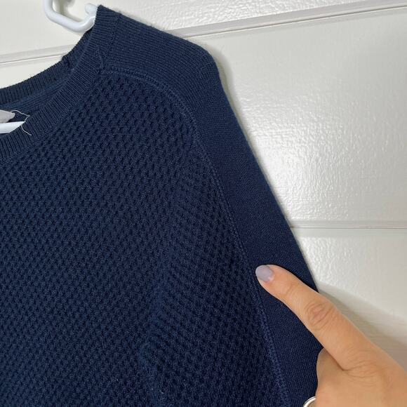 Athleta Waffle Knit Pullover Sweater Navy Merino Wool Blend Thermal Womens XXS - Picture 6 of 7